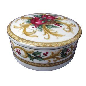 Mikasa Holiday Orchard Round Covered Porcelain Box Retired Japan EUC
